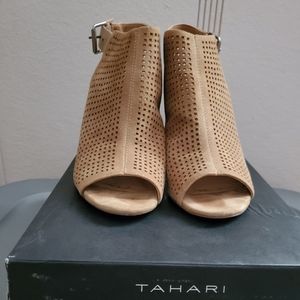 Tahari heeled peep toe booties.